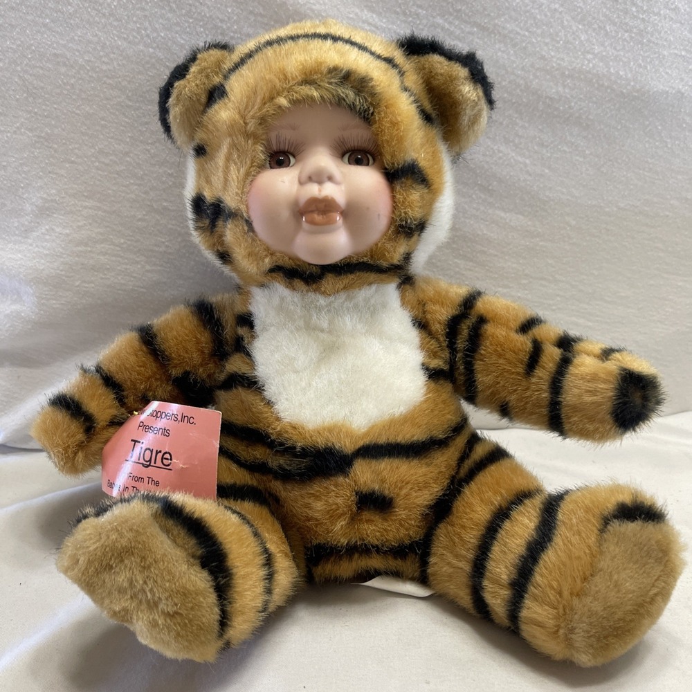 Show Stoppers‎ Babes In The Wild Tiger TIGRE Plush Doll Porcelain Face W/Tags